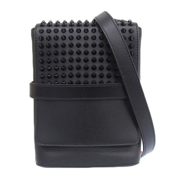 Christian Louboutin Leather Benech Spike Shoulder Bag Black